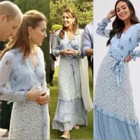 Kate Middleton Long Dress High Quality Spring New1 Women Dresses Fashion Party Casual Beach Elegant Chic Print Stitching Chiffon305x