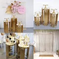Gran fondos de eventos Postes Postes Floral Decoración de bodas Gold Metal Table Fondo Arch Party Birthday Cake Crafts Balloons