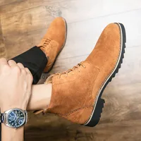 Low-Top-Schnürstiefel Männer Schuhe Faux Wildleder Solid Color Classic Round Toe Everyday Professional Fashion Casual Martin Boots HM416