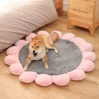 Кровати для собак для больших собак кровать домашняя кровать мягкая хлопковая цветочная цветочная розовая серо -зеленая кошка Удобная мата Чихуахуа круглый