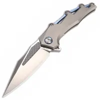 Flipper Folding Knife M390 Satin Finish Blade TC4 Titanium Alloy Handle, Ball Bearing Fast Open EDC Pocket Knives