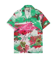 Mode t shirt blommig bokstav tryck strandskjortor herr designer silk bowling skjorta avslappnad män sommar kort ärm lös klänning m-3xl