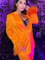 Costumes de femmes Blazers Yiloyka Fashion Blazer Blazer Feather Sleeves Coats 2022 Automne Single Breasted Veste Vintage Female Chic Street Out