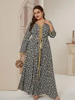 Plus Size Dresses 2022 Abaya Autumn Long Women Lady Large Fashion Elegant Stitching Ramadan Maxi Dress CN(Origin)