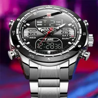 Strong Style Men Sport Wrist Watch Quartz Full Steel Waterproof Dual Display Male Clock Watches Masculino 220523