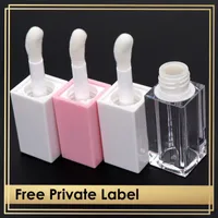 Lipglossbuizen met grote borstel/toverstaf heldere fles aangepast logo groothandel lege container verpakking vierkante vorm wit/roze