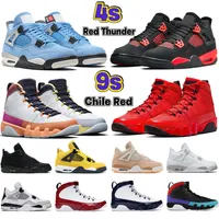 Box Jordns Mens 4 4S Jumpman Basketball Shoes 9 9S 칠레 레드 대학교 블루 화이트 오레오 쉬머 썬더 메탈릭 보라색 검은 고양이 투어 옐로우 브리드 특허