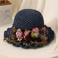 قبعات الكرة زهرة القش قبعة الإناث الصيف واقية من الشمس بارد كبير الحافة الشمس قابلة للطي صغيرة طازجة شاطئ البحر