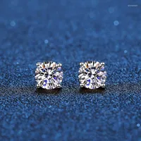 Pendientes de moissanite reales de estudio de 14k de oro blanca plateado esterlina 4 pendientes de diamantes de punta para mujeres oído 1ct 2ct 4ctstudstud kirs22