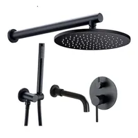 Black Brass Cold Water Concealed Rainfall Head Single Handle Mixer Bathroom Faucets Tap Set Bathtub Shower Faucets Tap Set244q