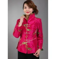 Women's Jackets Pink Traditional Chinese Silk Satin Embroidery Jacket Coat Flowers Size S M L XL XXL XXXL