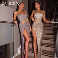 エレガントなマキシドレス女性のための2つのファッションピースの2つのセット女性のためのセクシーな衣装の長いスカートスーツ220506