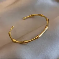 Roestvrijstalen goudkleur bamboe gewrangbakken trend armband voor vrouwelijke mannen romantische feestmode sieraden