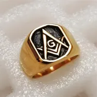 Stainless steel Fashion Masonic signet freemason ring Unique Black Men&#039;s compass and square Lodge Emblem Mason rings jewellery
