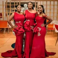 Afrika Kırmızı Deniz Kızı Nedime Elbiseleri 2022 Bir Omuz Aplikleri Düğün Konuk Hizmetçisi Onur Önlükleri BC12735