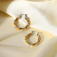 Hoop & Huggie Waterproof 18k Gold Stainless Steel Croissant Earring Special Double Twisted Earrings For WomenHoop