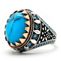 Men Ring with Turquoise Stone 925 Sterling Silver Oval Sky Blue Stone Ring Life Track Significance Turkish Handmade Jewelry Gift H220414