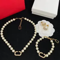 Women Short Pearl Chain Rhinestone Orbit Necklace Clavicle Chain Baroque Pearl Choker Necklaces for Women&#039;s Jewelry Gift Bracelet Earrings set