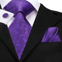 Bow Ties Hi-Tie 8,5 cm 100% Seidenkrawatte für Männer Purple Paisley Krawatte Set Pocket Square Manschettenknöpfe Luxus Business Party SN-3148BOW Bowbow