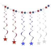 Party Decoration American Independence Day Banner Pull Flag Paper Blue Tassel Curtain String Spiral Star Garland Confetti Decorparty