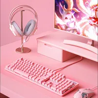 키보드 마우스 콤보 USB 유선 게임 기계 헤드셋 콤보 3 in 1 핑크 세트 PC 게이머 용 2400 DPI 광학 키트