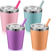 8oz 12oz Stainless Steel Insulation Children Milk Cup Tumblers Creative Multi-Colors Beer Cups Coffee Mugs with Plastic Straw and Lid