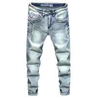 Brand de jeans masculin Hommes Ripped Blue Stretch Slim Fit Spring et Automne Streetwear Fashion Pockets Desinger Male Male Denim Pantal
