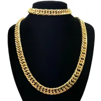 Earrings & Necklace Wide Yellow Gold Filled Chunky Solid Curb Link Chain Men Bracelet Jewelry SetEarrings