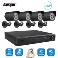 Anspo 4CH AHD Home Security Camera System Kit Waterproof Outdoor Night Vision IR-Cut DVR CCTV Home Surveillance 720P Black White C250Y