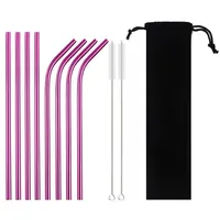 Drinking Straws Reusable Straw Set 304 Stainless Steel High Quality Metal Colorful With Cleaner Brush Bag Bar Accessory2298