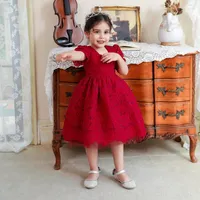 Dziewczyna sukienki Pretty krótkie rękawy Red Flower Ball Stun