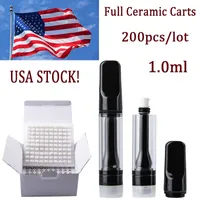 USA Stock TH205 Atomizers Vape Cartridge 1ml 0.8ml Full Ceramic Empty Cartridges Packaging Thick Oil Glass Tank Carts 510 Thread Vaporizer For E Cigarettes