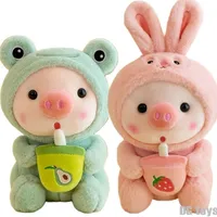 1pc 25cm sevimli dönüştürülmüş cosplay unciorn kurbağa kaplanı tavşan boba çay domuz peluş oyuncak kız peluş uyku ragdoll bebek doğum günü hediyesi 220617