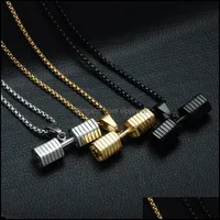 Pendant Necklaces Pendants Jewelry Gold Gym Sport Dumbbell Necklace Stainless Steel Bodybuilding With Chains For Men Fashion Will And Sand