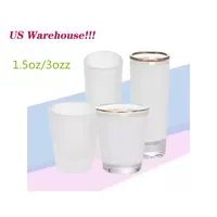 US Warehouse 1.5oz 3oz Sublimation Glass Tumbler Frosted Clear Water Bottle Golden Rim Wine Cups