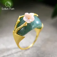 Cluster Rings Lotus Fun Real 925 Sterling Silver Natural Pink Green Stones Original Handmade Design Fine Jewelry Plum Flower For WomenCluste