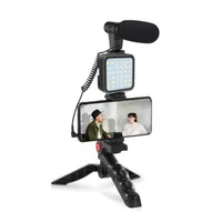 Professional Smartphone Video Kit Microphone LED Light Tripod Holder For Live Vlogging Pography YouTube Filmmaker Accessories Trip294z