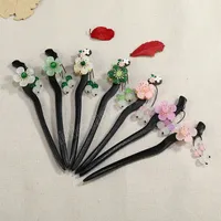 Mujeres para niñas Palabra para el cabello Phickstick Flower Pearls Clips Pins Pins Black Wooden Batterrina de cabello chino Accesorios de joyería