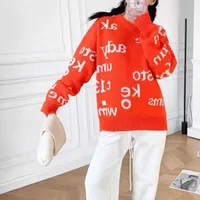 Suéteres de mujer 114132 Moda Clásico Diseño de moda Casual versátil letra Jacquard Red Crew Cuello Sújera suelta Unisex A3