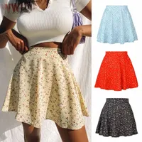 Boho Floral Print Party Skirt Summer Fashion High Weist Plateed Skirt Short Beach Sexy Frills Mini Jains for Women Cloths 220617