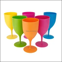 6Pcs 300Ml Plastic Wine Glass Goblet Cocktail Champagne Cup Colorf Frosted For Party Picnic Bar Beer Whiskey Drink Cups Drop Delivery 2021 G