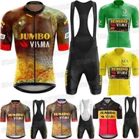 2022 Jumbo Visma Cycling Clothing France Cycling Jersey Men 's Sets 벨기에 슬로베니아로드 자전거 셔츠 정장 자전거 턱받이 반바지