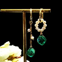 Dangle żyrandol lii ji słodkowodna perłowa zielona kryształ 925 srebrny złoto platowane asymetryczne kolczyki ręcznie robiono biżuterię dla kobiet gif