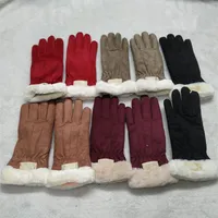 Damenhirschhaut Samt Designer Handschuhe Touchscreen klassische Vintage Winter Warm Weiche Marke Outdoor Riding Ski Glove301f