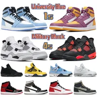 Newest 1 1s 4 4s boots Men Basketball shoes red thunder patent bred shimmer white oreo University blue Military Black cat Dark Mocha Tour Yellow UNC women Sneakers
