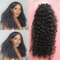 12A Deep Wave Curly Tape in Malaysian Human Hair Extensions 20 pcs Natural Color Skin Weft 14-30inch Adhesive Glue On