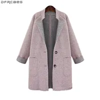 Mode 2020 herfst winter damesjas plus maat oversized jassen vrouwelijke elegante wollen geul nieuwe losse bovenkleding lange roze jas T200828