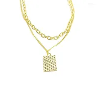 Pendant Necklaces POTCET Geometric Metal Square Necklace Simple Double-layer Lock Chain Women Fashion Trend Alloy Jewelry 2022