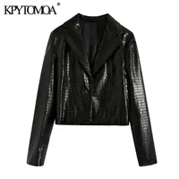 Kpytomoa Women 2020 Fashion Fauxe Leather Coverced Blazer Poat Vintage с длинным рукавом одиночная кнопка женская верхняя одежда шикарные топы LJ201021
