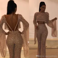 Sell Sequin Two Pieces Prom Dresses Sheath Long Sleeves Plus Size Formal Dresses Party Evening Gowns Custom Made Pants Suits C267a